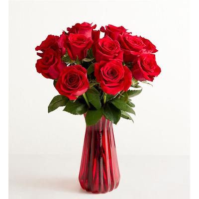 1-800-Flowers Flower Delivery One Dozen Red Roses W/ Red Vase | 100% Satisfaction Guaranteed | Happiness Delivered To Their Door