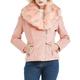 Bellivera Women’s Faux Suede Jacket(3 Colors), Biker Style Leahter Jacket with Detachable Faux Fur Collar and Fleece Lining Short Jack for Winter, Autumn, Pink, L