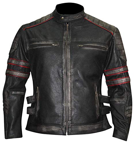 Fashion_First Mens Biker Retro Vintage Cafe Racer Antique Motorcycle Distressed Leather Jacket (XX-Large, Retro 1 Black)