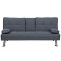 3-Sitzer Sofa Dunkelgrau Stoffbezug Gesteppt mit Schlaffunktion Integriertem Tisch Klapparmlehne Modern Skandi Wohnzimmer Schlafsofa Sofabett