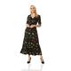 Roman Originals Women Maxi Floral Tea Dress - Ladies Smart Casual Work Office Everyday Longline V-Neck Button Down Short Sleeve Comfortable Stretch Jersey Dresses - Black - Size 18