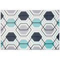 Teppich Grau Blau Weiß Polyester 160 x 230 cm Kurzflor Geometrisches Muster Bedruckt Rechteckig