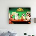 Winston Porter 'Dogs Playing Poker' Drawing Print on Wrapped Canvas in Green/Orange | 14 H x 19 W x 2 D in | Wayfair