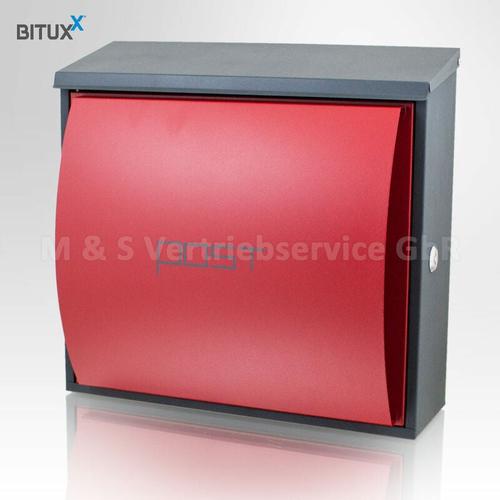 Bituxx - Design Briefkasten Postkasten Rot Grau Wandbriefkasten Metall Hausbriefkasten