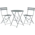 Salon de Jardin Bistrot Table et 2 Chaises en Acier Gris Pliable avec Patins Fiori - Gris