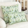 Bay Isle Home™ Tropical Leaf Wicker Seat Outdoor Cushion Cotton Blend in Blue/Gray/Green | 4 H x 19 W x 19 D in | Wayfair