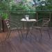 Wade Logan® Amlie 23.75" Round Glass Metal Outdoor Table w/ 2 Metal Aluminum Slat Stack Chairs Glass/Metal in Brown | Wayfair