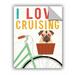 Trinx Beach Bums Pug Bicycle I Love Removable Wall Decal Vinyl in Brown/White | 8 H x 10 W in | Wayfair 74F73D66FC884049AA5F67809454B7A9