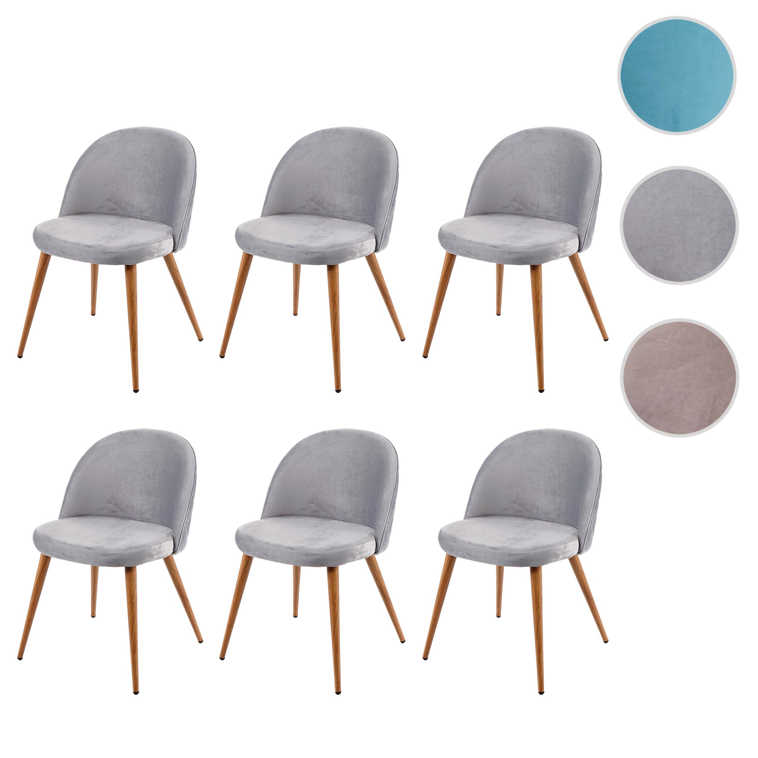 6er-Set Esszimmerstuhl HWC-D53, Stuhl Küchenstuhl, Retro 50er Jahre Design Samt ~ hellgrau Image