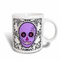 3dRose Day of The Dead Día de los Muertos Sugar Skull lila schwarz Scroll Design Tasse, Keramik, weiß, 11,43 x 8,45 x 12,7 cm