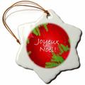 3dRose ORN 8686 _ 1 Weihnachtsstern Joyeux Noel in red-Snowflake Ornament, Porzellan, 3 Zoll