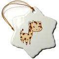 3dRose ORN 32758 _ 1 Cute Art Pfirsich Giraffe Cartoon Tiere Natur Kids-Snowflake Ornament, 3 Zoll, Porzellan