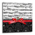 3dRose schwarz und weiß Noten mit 2D Rot Schleife Graphic-Piano Tabelle Music-Musician Geschenke 33 cm (DPP 120275 _ 2), 13 x 13 Wanduhr