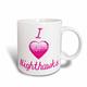 3dRose Pretty Pink Flowery I Love Nighthawks Tasse, Keramik, weiß, 11,43 x 8,45 x 12,7 cm