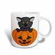 3dRose/Katze, für Halloween, Kürbis-Motiv, Tasse, Keramik, 8,45 12,7 cm x x 15,2 cm, Weiß