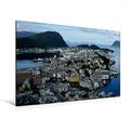 Premium Textil-Leinwand 120 cm x 80 cm quer, Alesund in Norwegen | Wandbild, Bild auf Keilrahmen, Fertigbild auf echter Leinwand, Leinwanddruck: Blick auf Alesund vom Hausberg Aksla (CALVENDO Orte);CALVENDO Orte