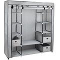 Gr8 Home Segeltuch-Kleiderschrank Fürs Schlafzimmer, Mit Kleiderstange, Regal, Kleidungsaufbewahrung, Schrankeinheit, Stoff/Metall, Grau, 134 x 45 x 175 cm