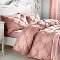 Signature 'Elissa' Delicate 100% Baumwolle, Classic Gerüschte Rosette verziert Bettbezug-Set, Einzelbett, Altrosa, Baumwolle, Blush, Einzelbett