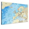LANA KK Europakarte Leinwandbild Englisch Kunstdruck Pinnwand auf Echtholz, Frozen, 120 x 80 cm