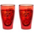 Levivo doppelwandiges langes Thermoglas 400 ml, ideal als Kaffeeglas oder Teeglas, mundgeblasene Thermo-Gläser, hitzebeständig, handgefertigt, kratzfest und spülmaschinengeeignet, 2er-Set, rot