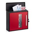 Relaxdays Briefkasten mit Fenster, abschließbar, Schutzklappe, Design Postkasten, HBT: 33 x 35 x 12,5 cm, schwarz-rot
