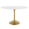 "Lippa 48"" Oval Artificial Marble Dining Table - East End Imports EEI-3216-GLD-WHI"