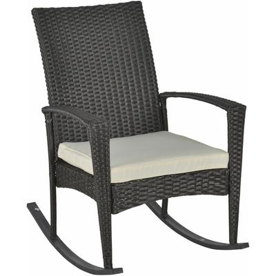 Outsunny Schaukelstuhl Schwingsessel Gartenstuhl mit Kissen, Polyrattan+Metall, Braun, 66x88x98cm