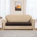 Winston Porter Stretch Textured Grid Box Cushion Loveseat Slipcover Polyester/Microfiber/Microsuede in Brown | 10 H x 50 W x 27.5 D in | Wayfair