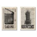 Williston Forge Ehme 'Take One & Showtime Movie' 2 Piece Textual Art Wall Plaque Set Wood in Black/Brown | 15 H x 20 W x 0.5 D in | Wayfair