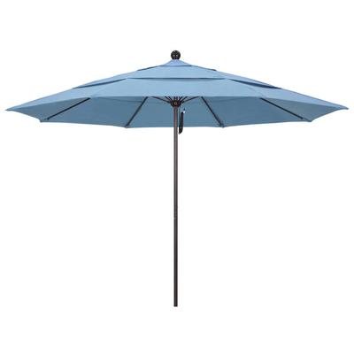 California Umbrella ALTO 118 SUNBRELLA 1A Venture 11' Round Pulley Lift Umbrella with 1 1/2" Bronze Aluminum Pole - Sunbrella 1A Canopy - Air Blue Fabric