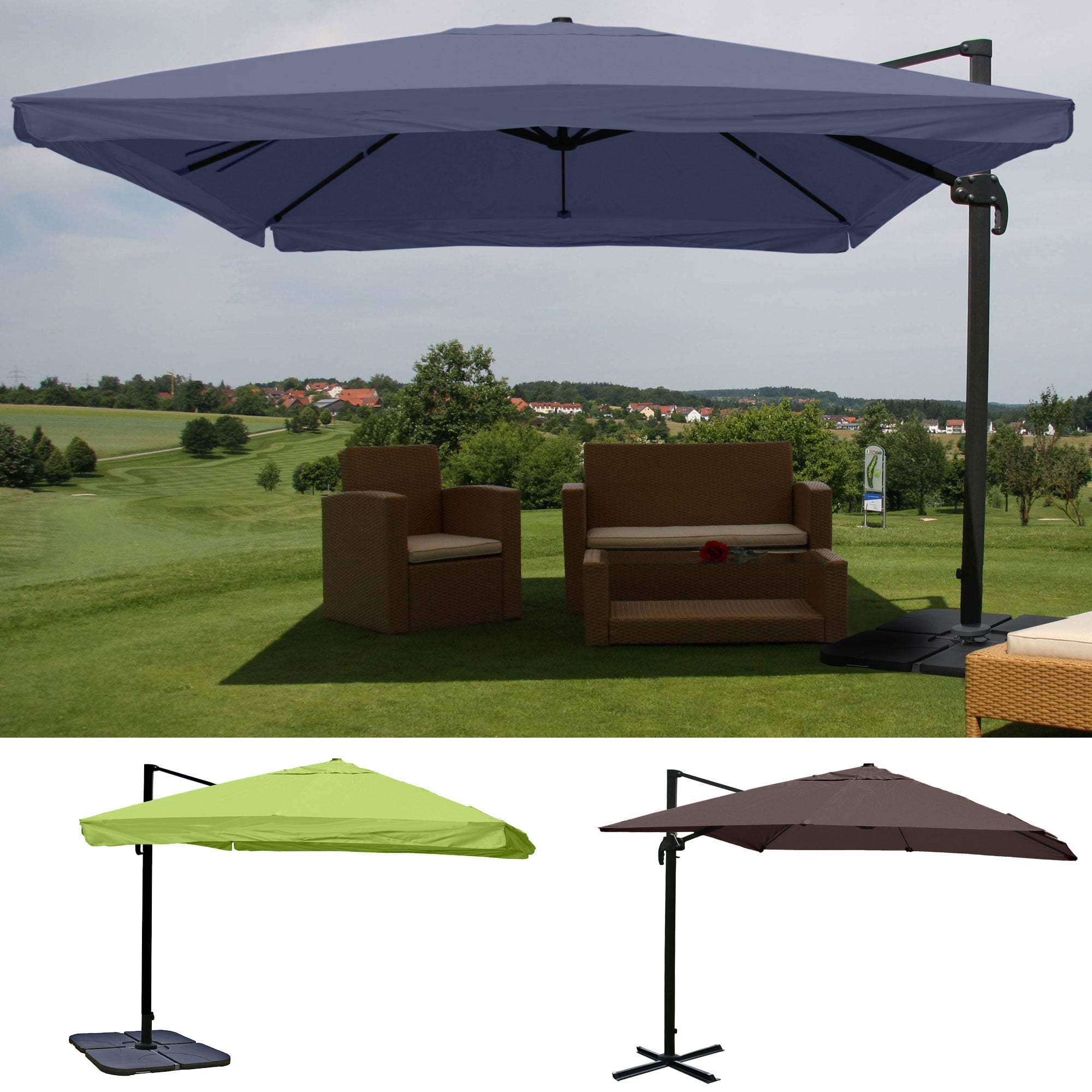 Gastronomie-Ampelschirm HWC-A96, Sonnenschirm, 3x3m (Ø4,24m) Polyester/Alu 23kg ~ Flap, anthrazit ohne Ständer, drehbar Image