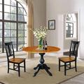 Alcott Hill® Augu Round Top Pedestal Extending 3 Piece Drop Leaf Solid Wood Dining Set Wood in Black | 30.3 H in | Wayfair