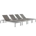 Shore Chaise Outdoor Patio Aluminum Set of 4 EEI-2468-SLV-GRY-SET