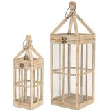 Gracie Oaks 2 Piece Glass/Wood Lantern Set Wood/Glass in Brown | 27 H x 9.5 W x 9.5 D in | Wayfair A63F1198A45D42979EEAEEF690E55EB4