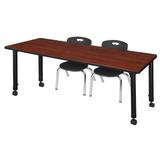 "Kee 66"" x 24"" Height Adjustable Mobile Classroom Table in Cherry & 2 Andy 12-in Stack Chairs in Black - Regency MT6624CHAPCBK45BK"