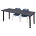 "Kee 60"" x 24"" Height Adjustable Mobile Classroom Table in Grey & 2 Andy 12-in Stack Chairs in Navy Blue - Regency MT6024GYAPCBK45NV"