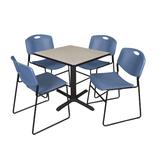 "Cain 30"" Square Breakroom Table in Maple & 4 Zeng Stack Chairs in Blue - Regency TB3030PL44BE"