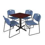 "Cain 30"" Square Breakroom Table in Mahogany & 4 Zeng Stack Chairs in Blue - Regency TB3030MH44BE"