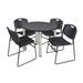 "Kee 36"" Round Breakroom Table in Grey/ Chrome & 4 Zeng Stack Chairs in Black - Regency TB36RNDGYBPCM44BK"