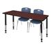 "Kee 60"" x 30"" Height Adjustable Classroom Table in Mahogany & 2 Andy 18-in Stack Chairs in Navy Blue - Regency MT6030MHAPBK40NV"