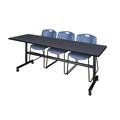 "Kobe 84"" Flip Top Mobile Training Table in Grey & 3 Zeng Stack Chairs in Blue - Regency MKFT8424GY44BE"