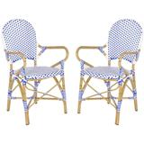 Hooper Indoor-Outdoor Stacking Arm Chair in Blue/White/Light Brown (Set of 2) - Safavieh FOX5209A-SET2