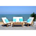 Chaston 4 Pc Outdoor Living Set w/ Accent Pillows in Natural/White/Light Blue - Safavieh PAT7044A