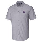 Men's Cutter & Buck Charcoal Washington Huskies Stretch Oxford Button-Down Short Sleeve Shirt