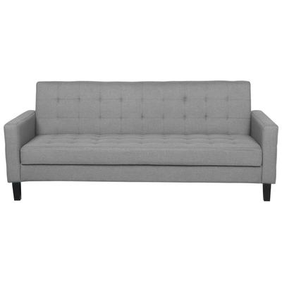 3-Sitzer Sofa Hellgrau Stoffbezug Gesteppt mit Schlaffunktion Dunkle Holzbeine Schmale Armlehnen Retro-Design Wohnzimmer