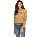 Wrangler Women's Long Sleeve Snap Front Denim Western Shirt Blouse, Rawhide, Large