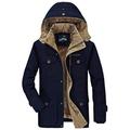 DHYZZ Men's Hooded Thicken Long Cotton Coat Outdoor Parka Warm Full Lined Removable Hood (Large, Blue)