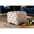 Baxton Studio Avara Glam & Luxe Light Beige Velvet Fabric Gold Finished Button Tufted Ottoman- TSFOT029-Light Beige/Gold-Otto