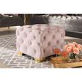 Baxton Studio Avara Glam & Luxe Light Pink Velvet Fabric Gold Finished Button Tufted Ottoman- TSFOT029-Light Pink/Gold-Otto