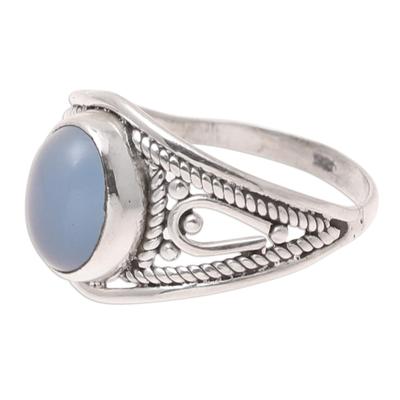 Gleaming Appeal,'Oval Chalcedony Cocktail Ring Crafted in India'